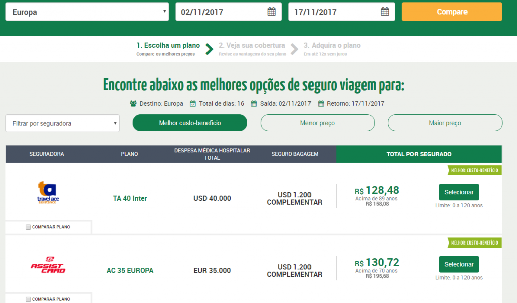 Simulação no site da Seguros Promo