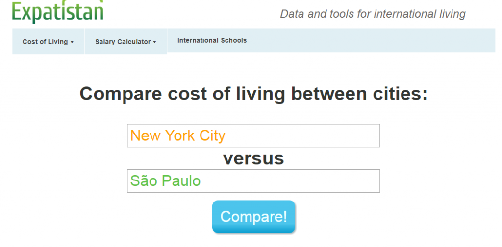 Expatistan - comparativo de custo entre as cidades