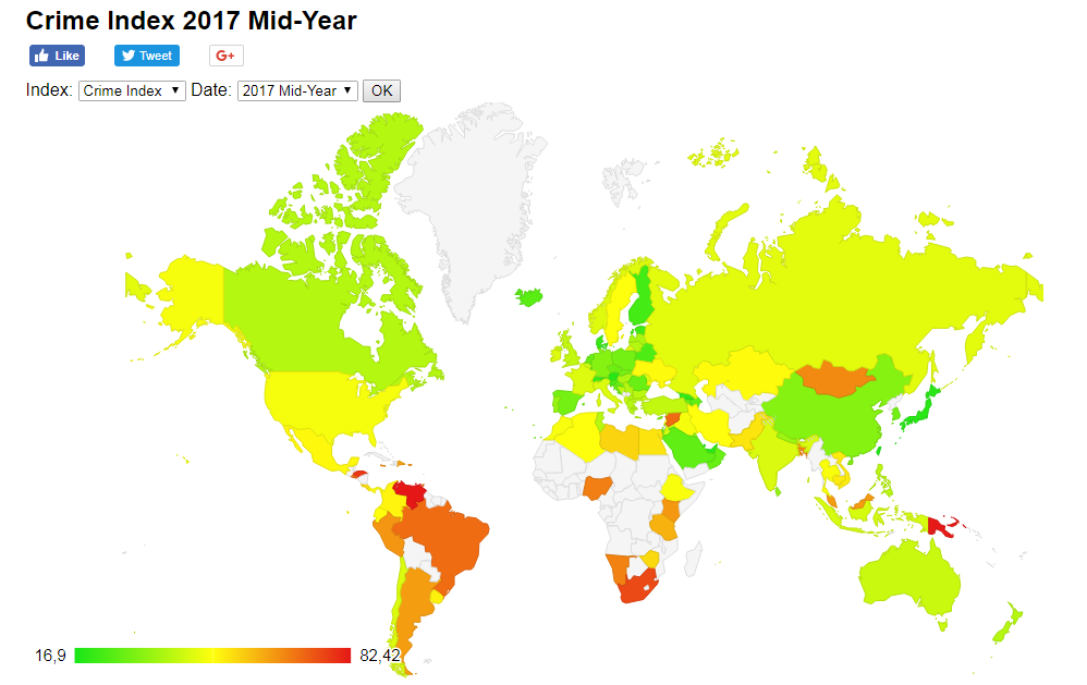 Numbeo - mapa comparativo de criminalidade