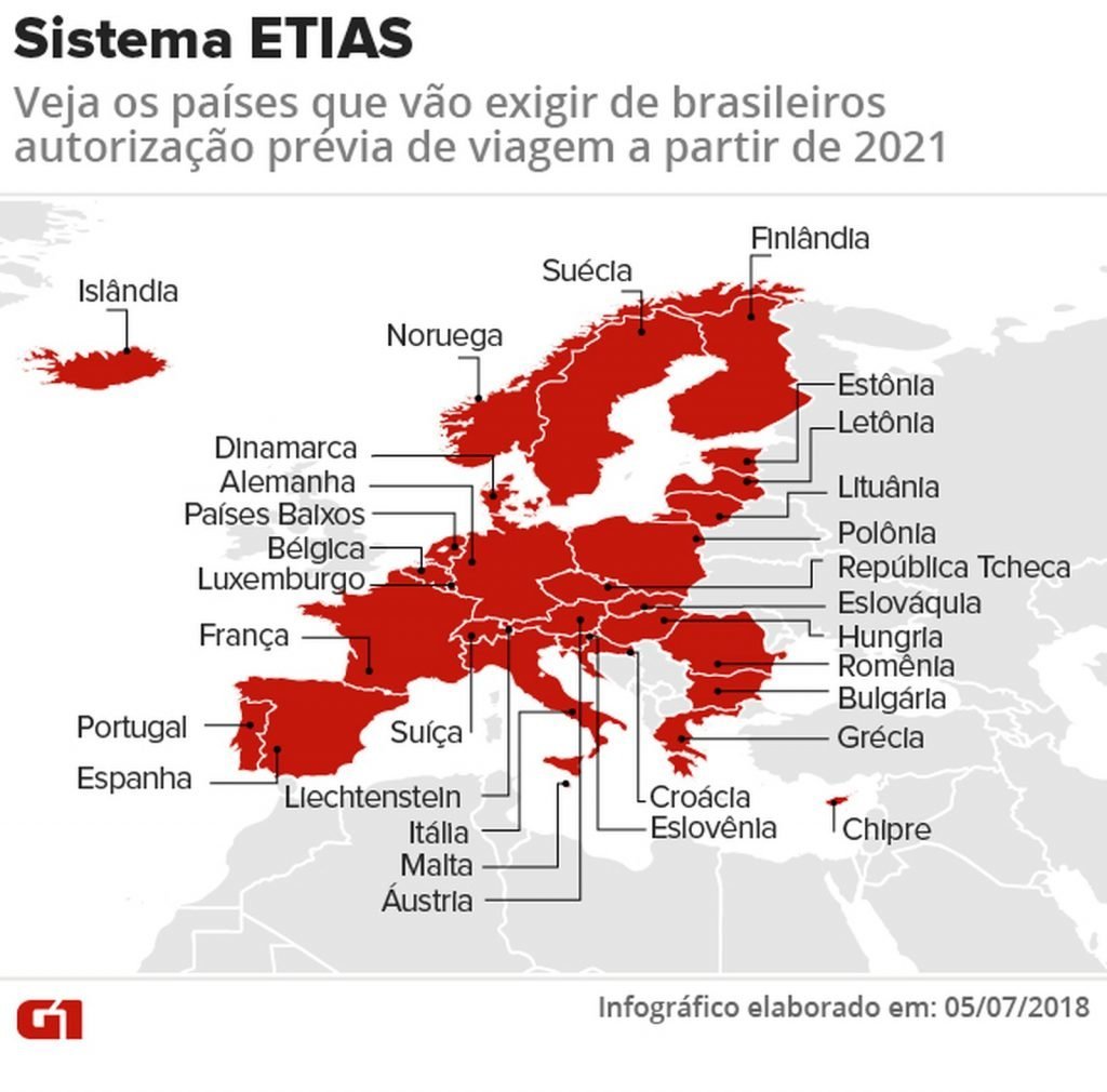 Infográfico dos países que precisarão de autorização para entrar na Europa