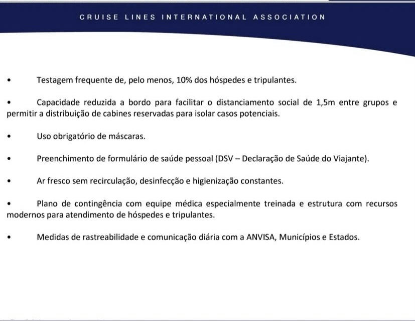 Comunicado Clia cruzeiros maritimos liberados